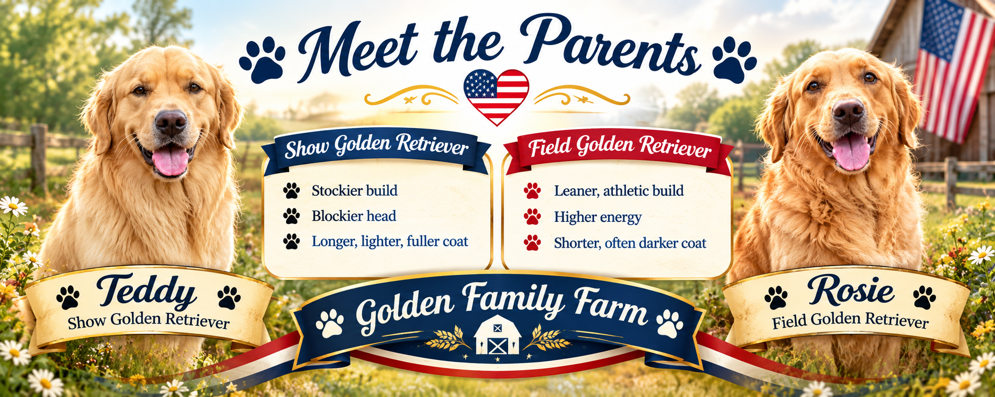 Meet the Parents — Teddy the Show Golden Retriever and Rosie the Field Golden Retriever
